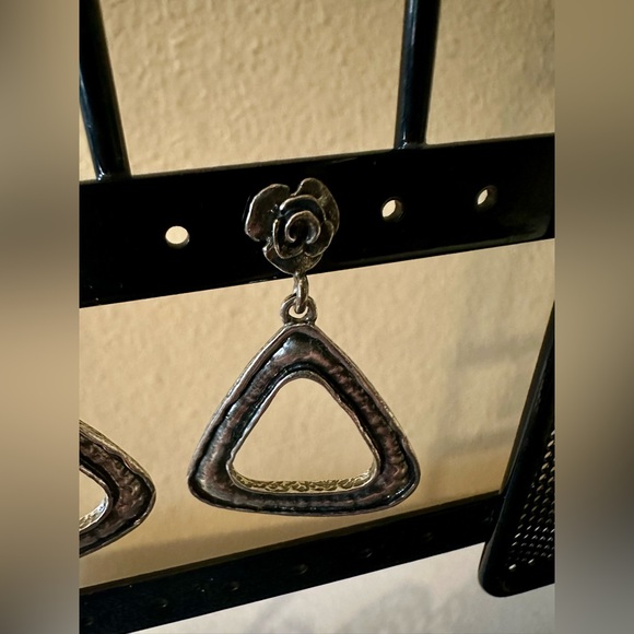 Or Paz 925 Sterling Silver Triangle Dangle Earrings | Israel | Flower Accent - Picture 4 of 6